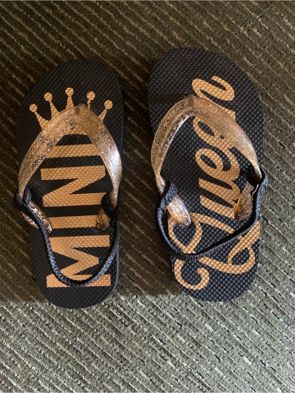 Girls' Black and Gold Glitter Personalized Flip Flop Sandals